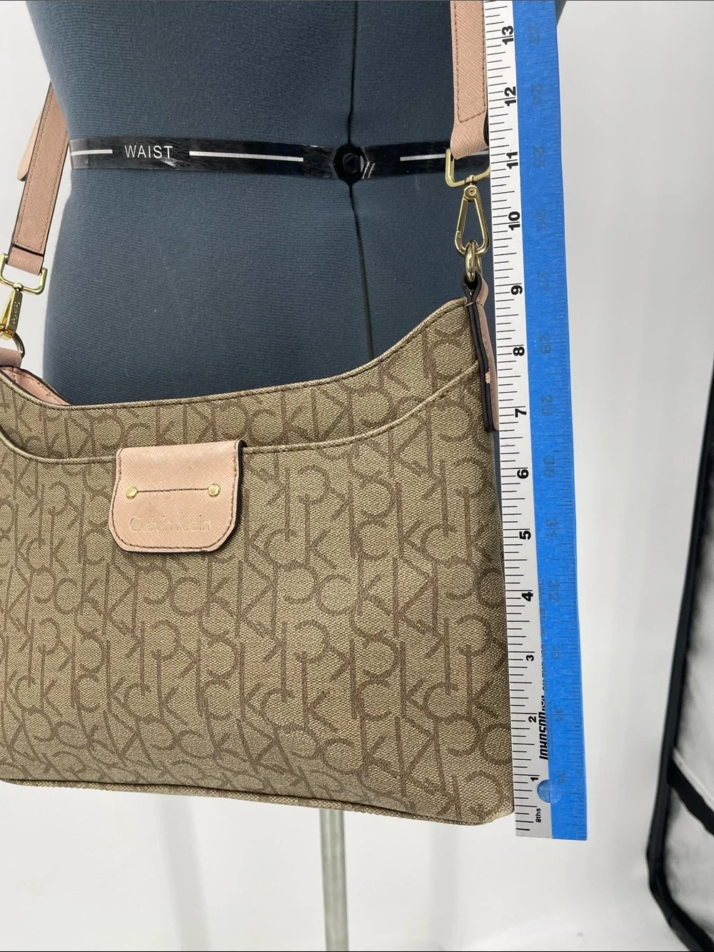 Calvin Klein Beige Monogram Crossbody with Pink Trim